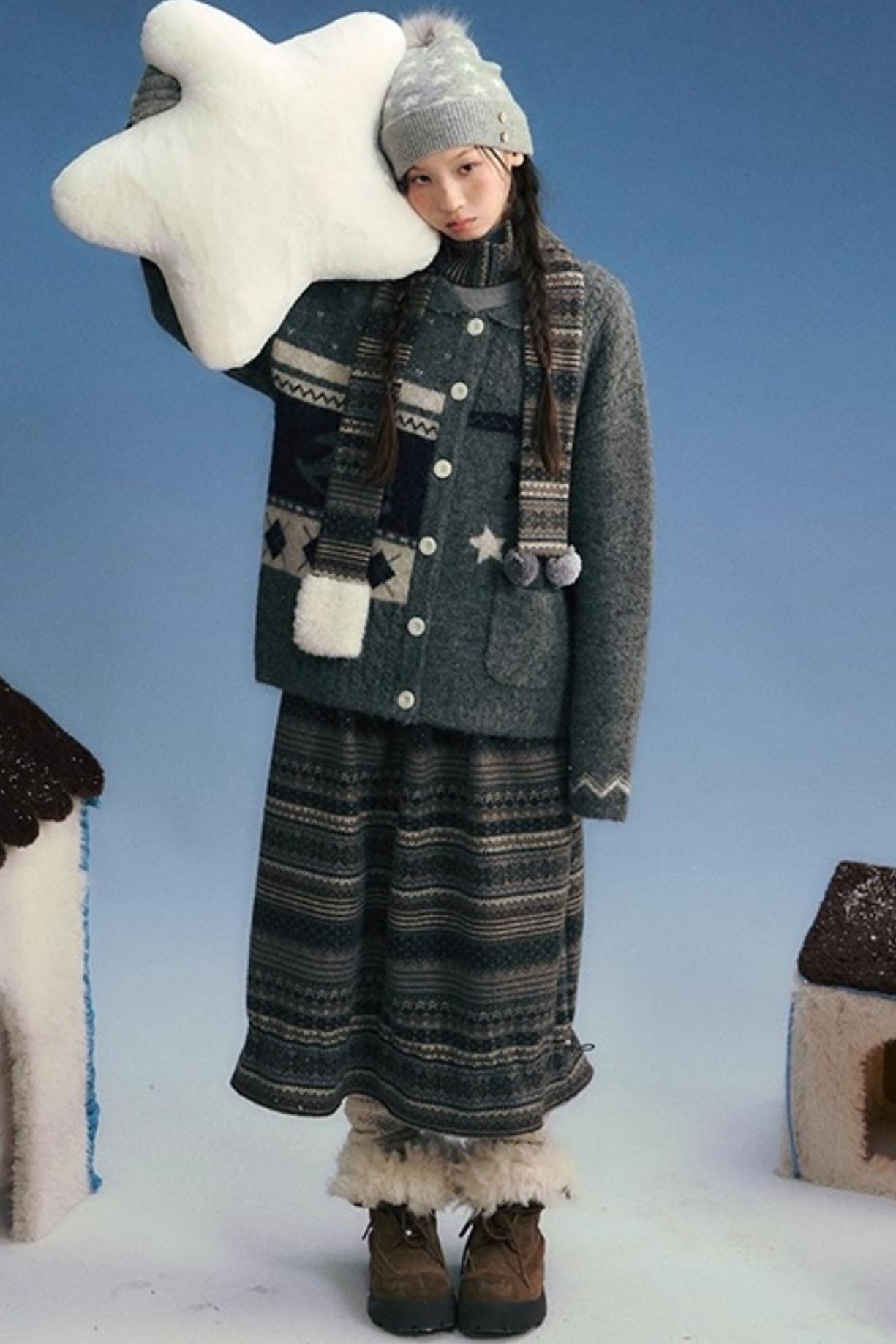 Knitted Patchwork Slim Dress Set-Up