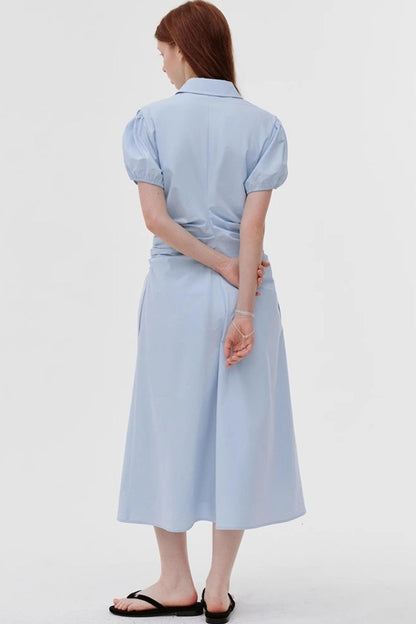 Summer Chic Pleated Bubble Sleeve Dress