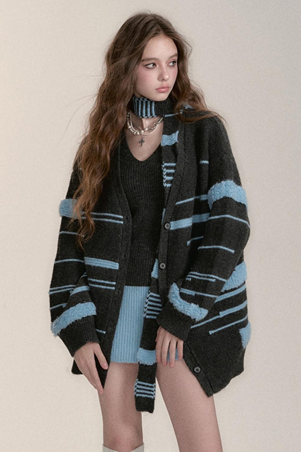 3피스 스웨터 카디건 스카프 세트 