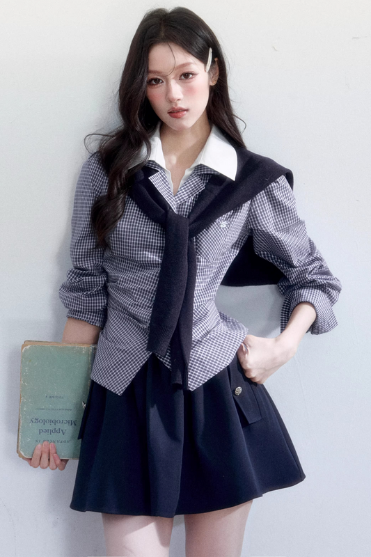 Plaid Intellectual Blouse Set-Up