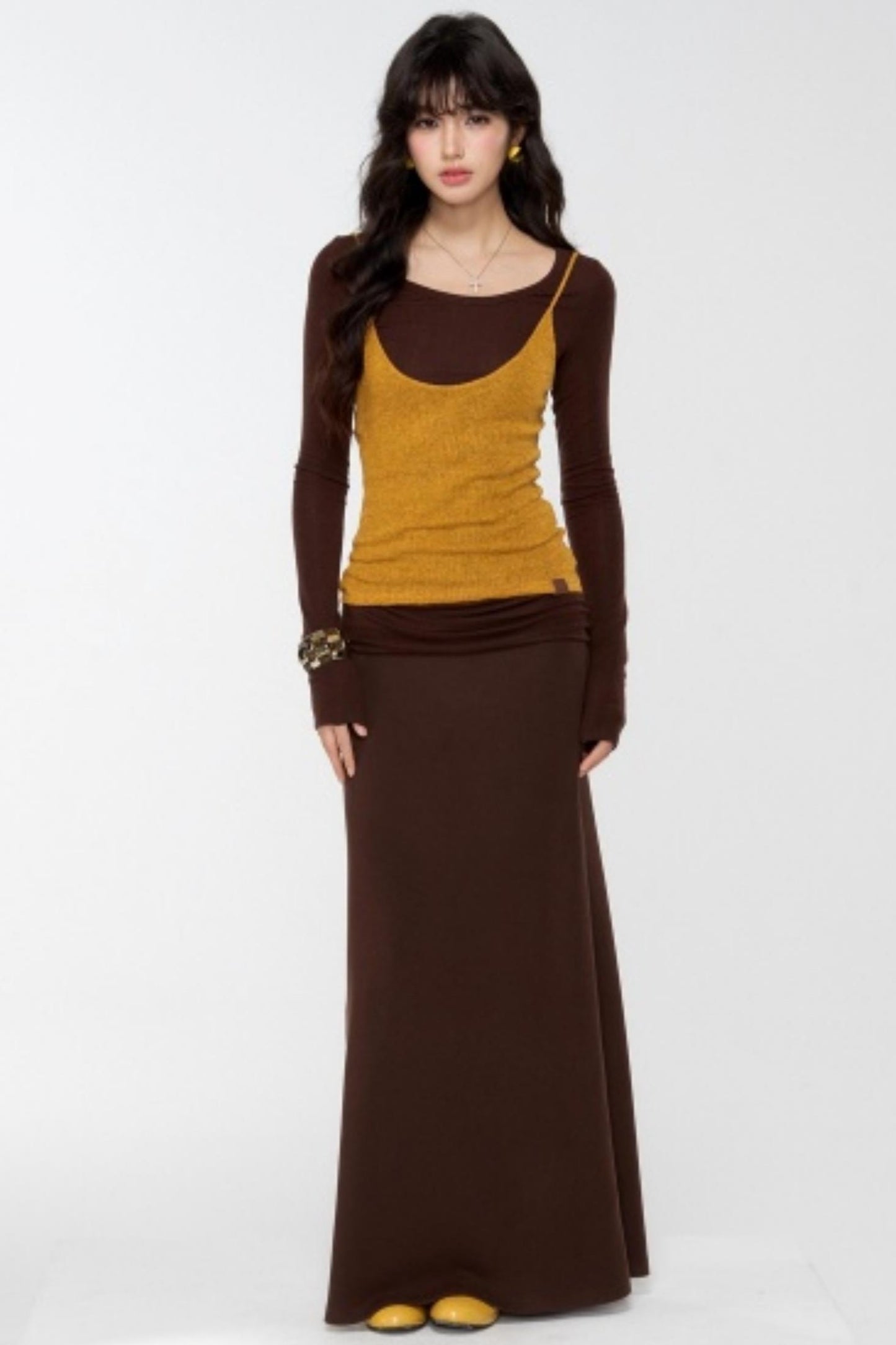Brown Knit Relaxed Skirt