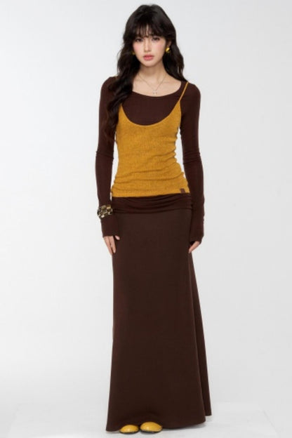 Brown Knit Relaxed Skirt