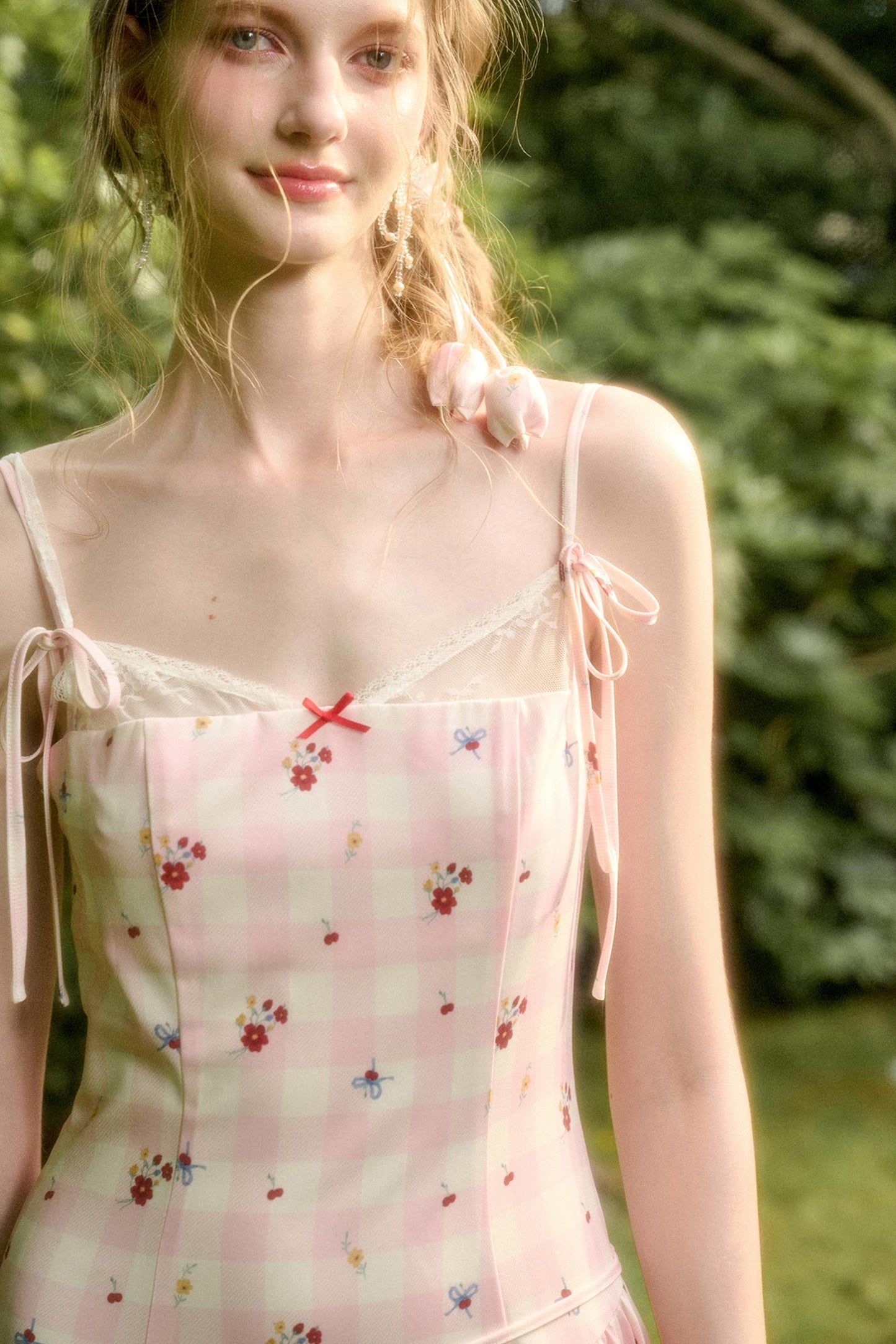 White Berry Lace Plaid Dress