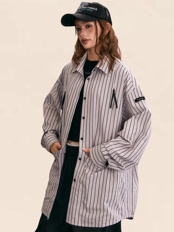 Sleeve Loose Casual Gray Purple Shirt