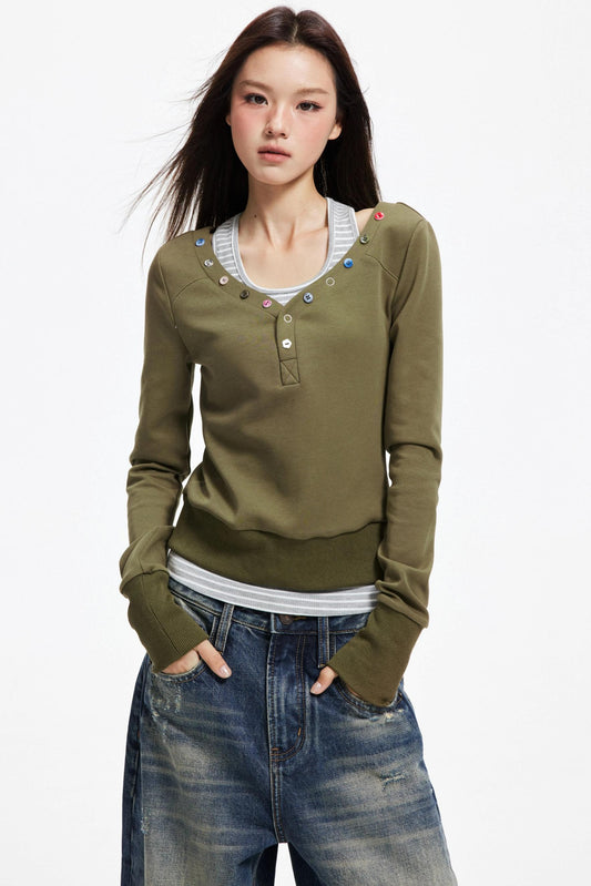 Big V-Neck Knitted Sweater Set-Up