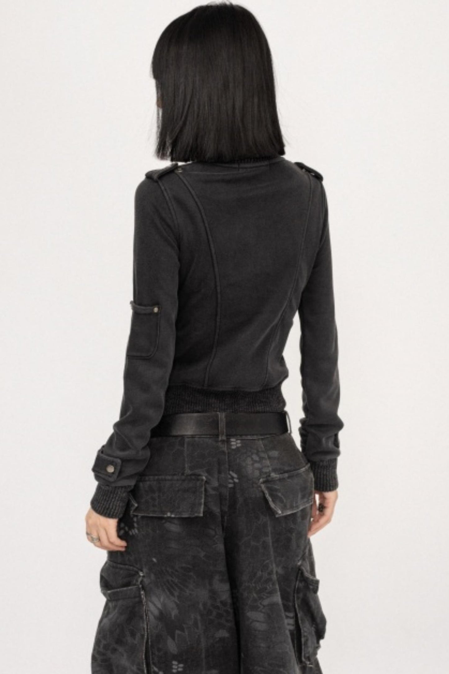 Retro Black Zipper Cardigan