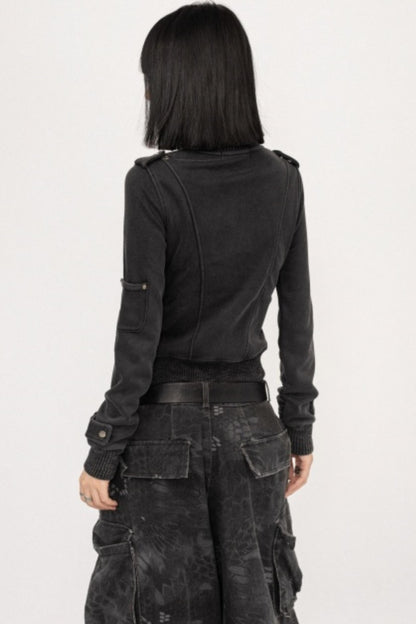 Retro Black Zipper Cardigan