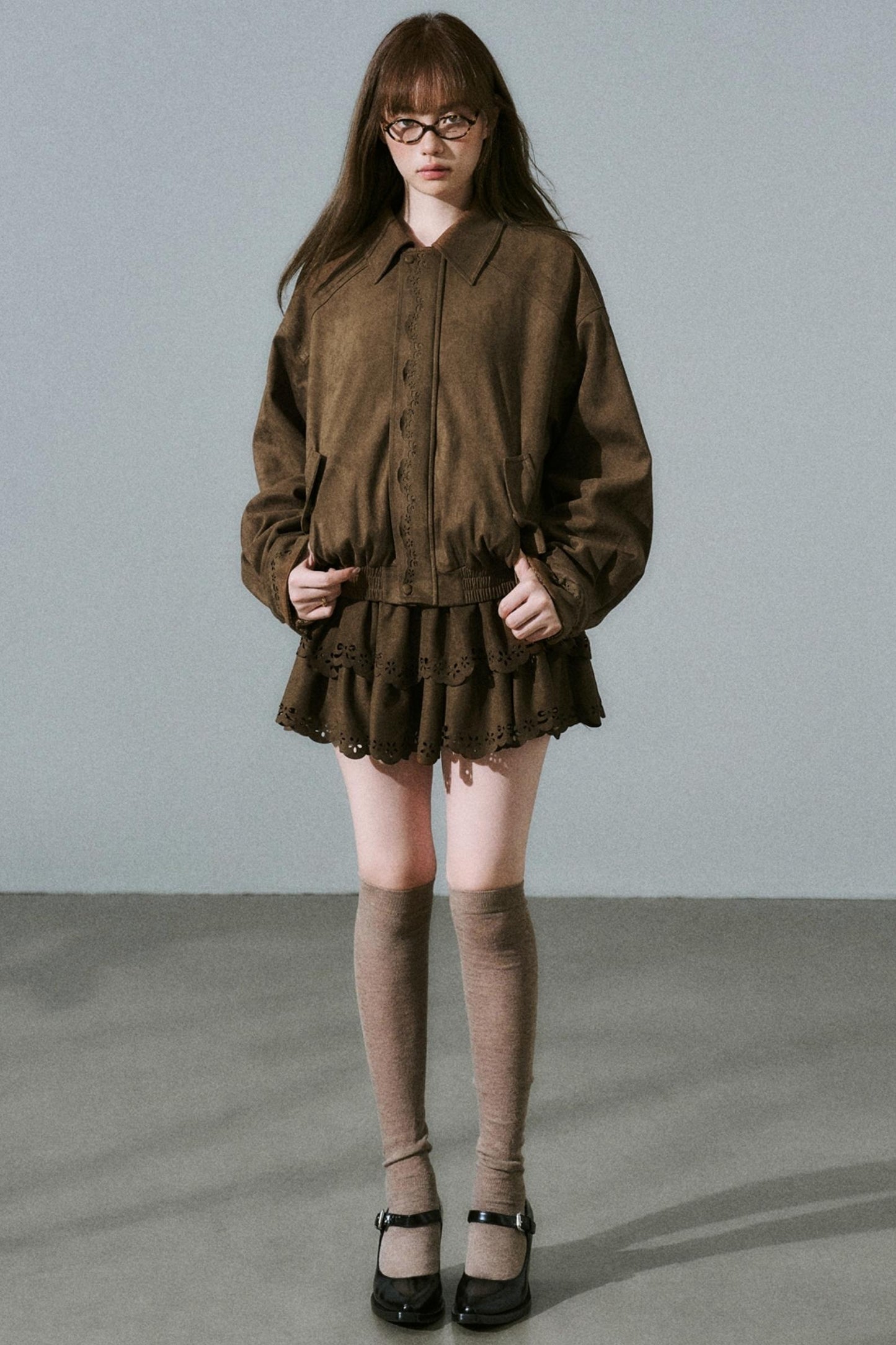 Winter Flower Suede Skirt Set-Up