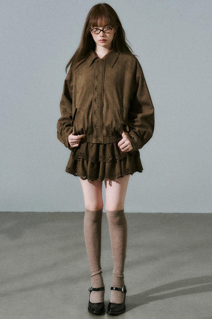 Winter Flower Suede Skirt Set-Up