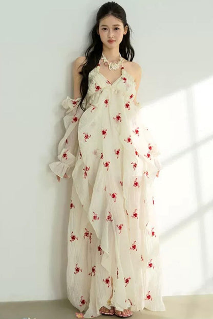 Floral Print Layered-Look Spaghetti Strap Dress