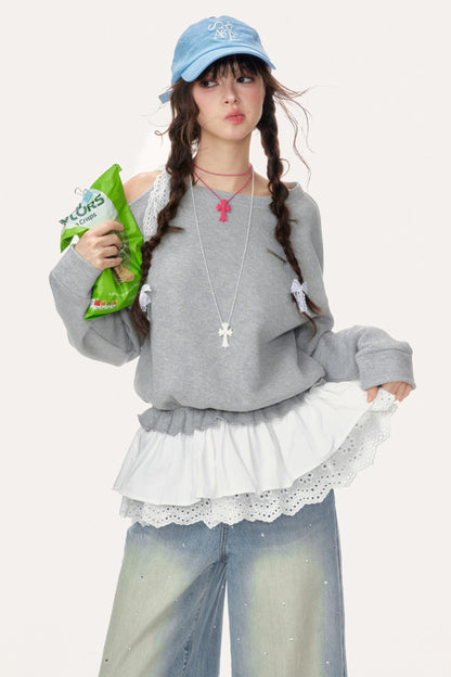 Skin-Friendly Slanted Shoulder Sweatshirt