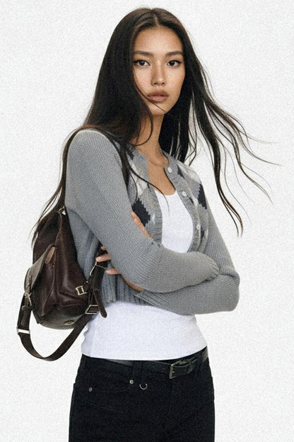 Contrasting Plaid Short Cardigan