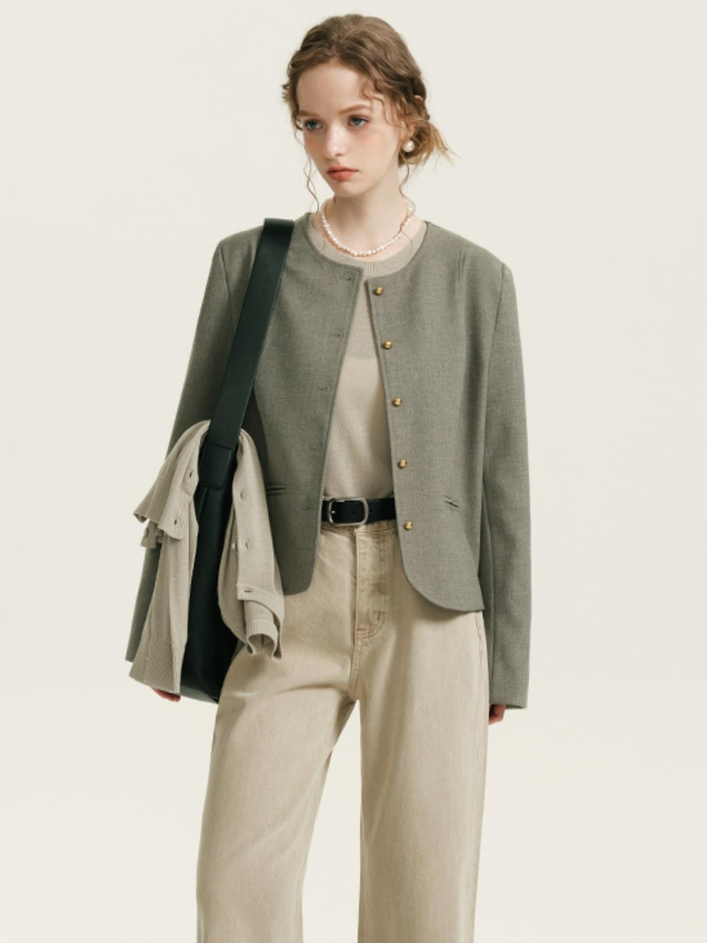 Short French Round Neck Jacket With Vest Set-Up