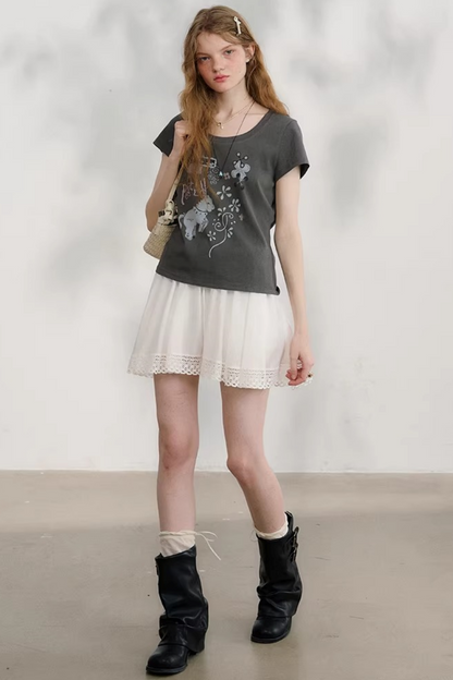 Plaid Lace Pleated Skirt