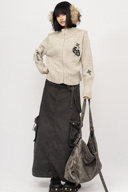 Vintage Spice Jacquard Knitted Cardigan