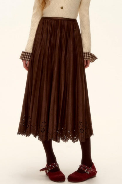 Pleated Suede Lace Skirt