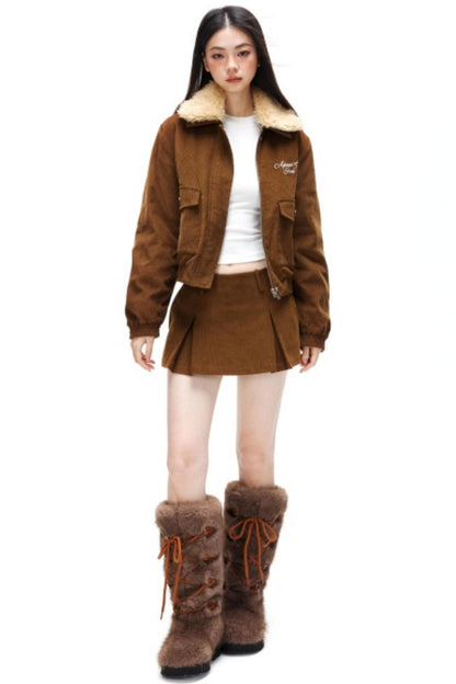 Retro Corduroy Jacket Skirt Set