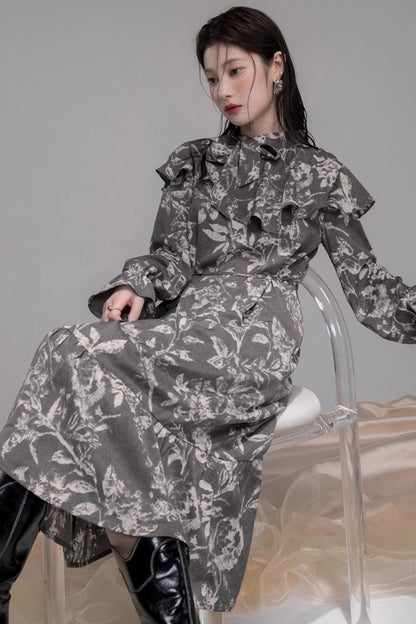 Lace-Up Shawl Collar Dress