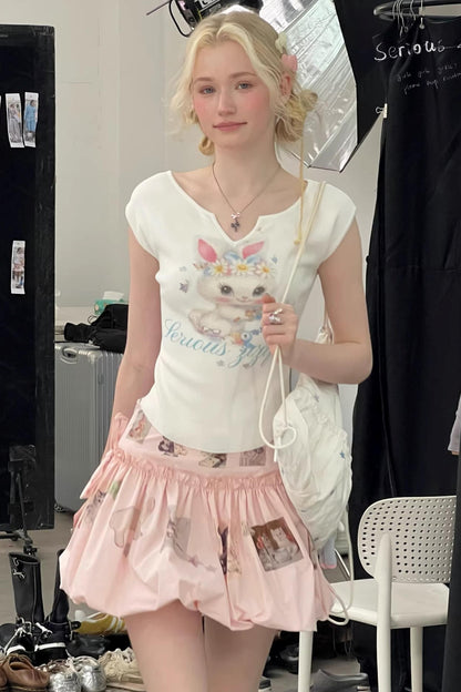 White Rabbit Print Slim Top