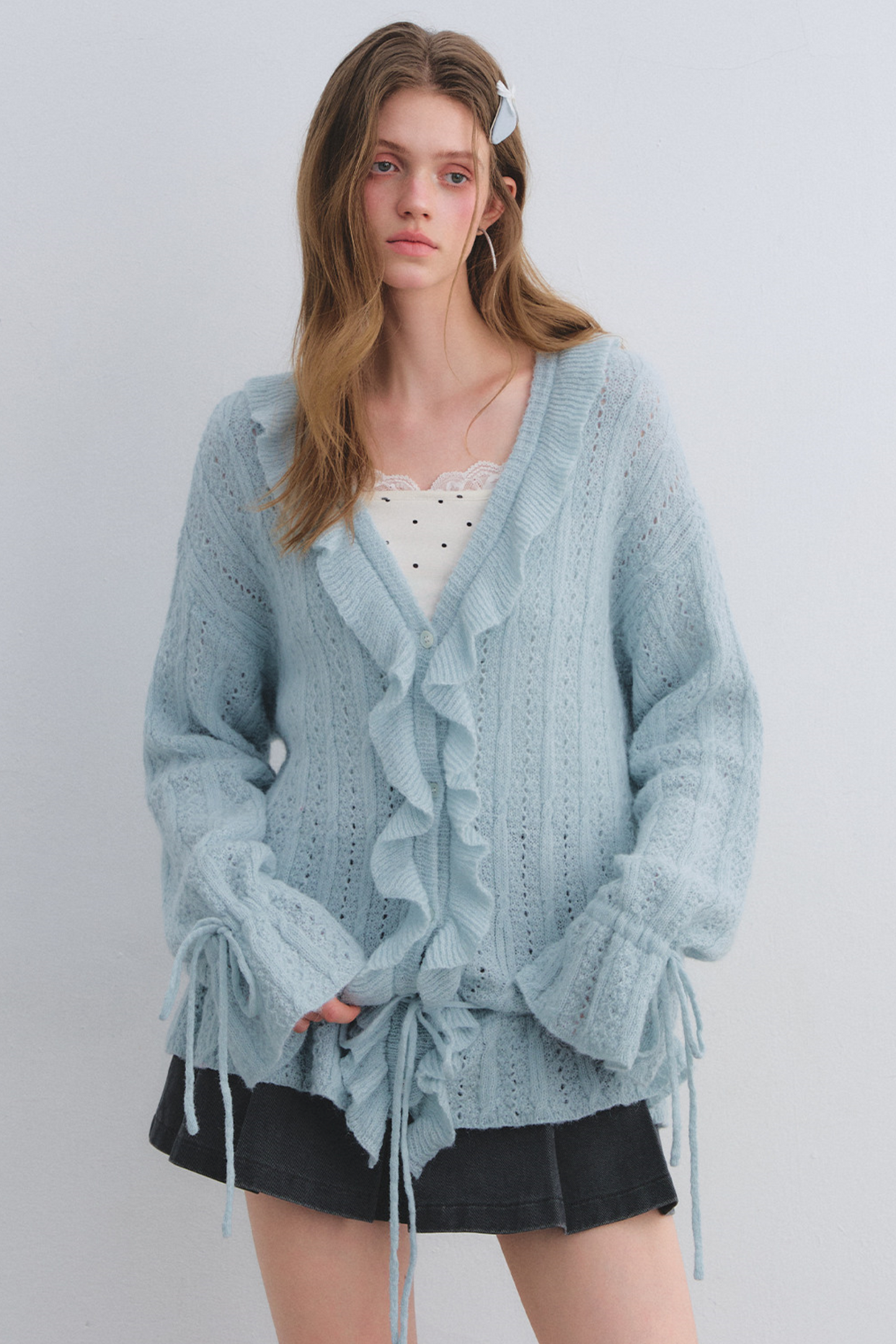 Wool Mohair Ruffled Cardigan