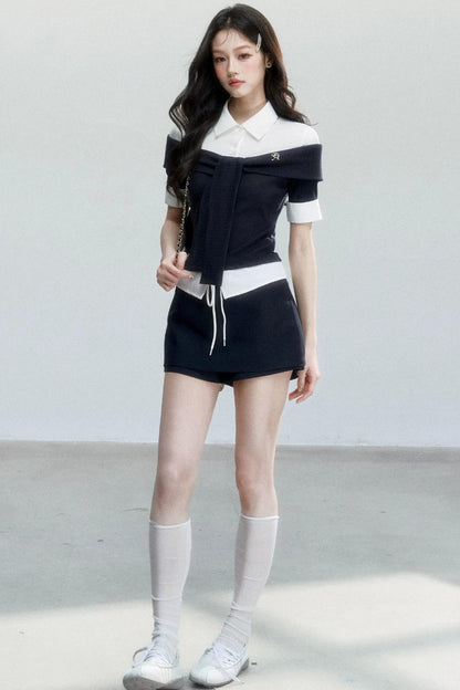 Korean Tie-Waist Blouse Set-Up