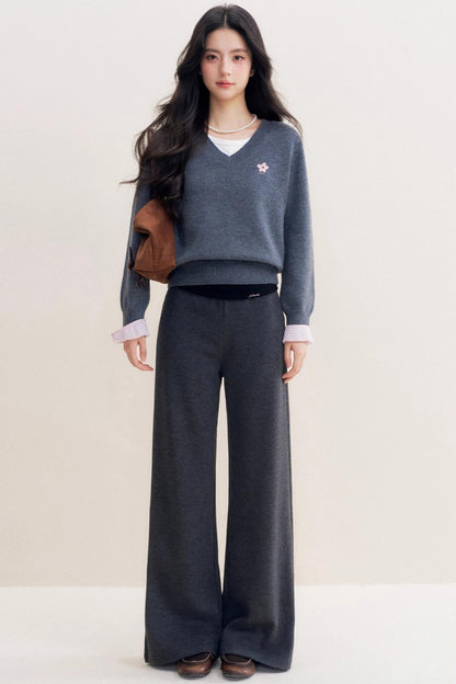 Romantic Check Wool-Blend V-Neck Sweater