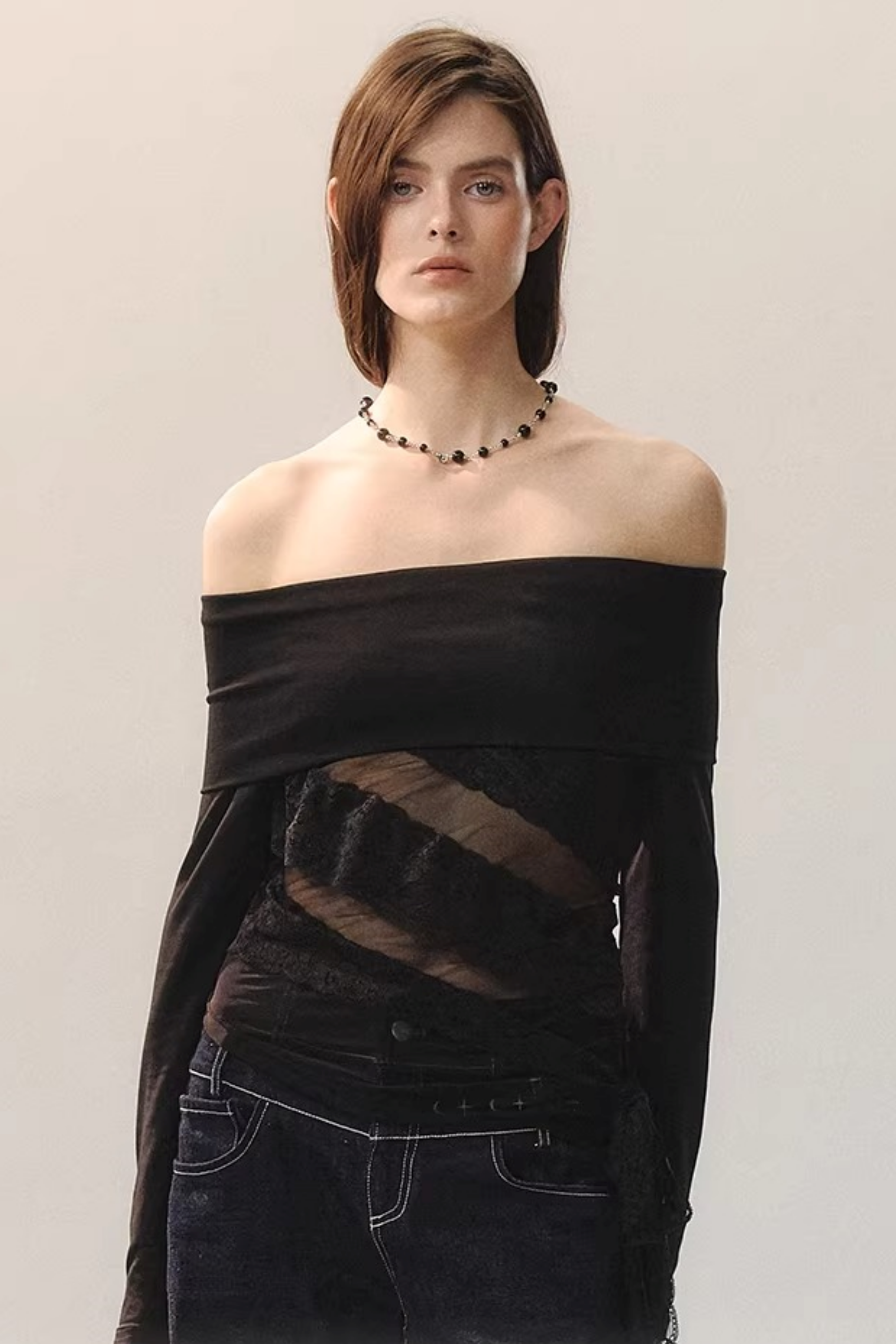 Translucent Lace One-Shoulder Top – UrbanSheek