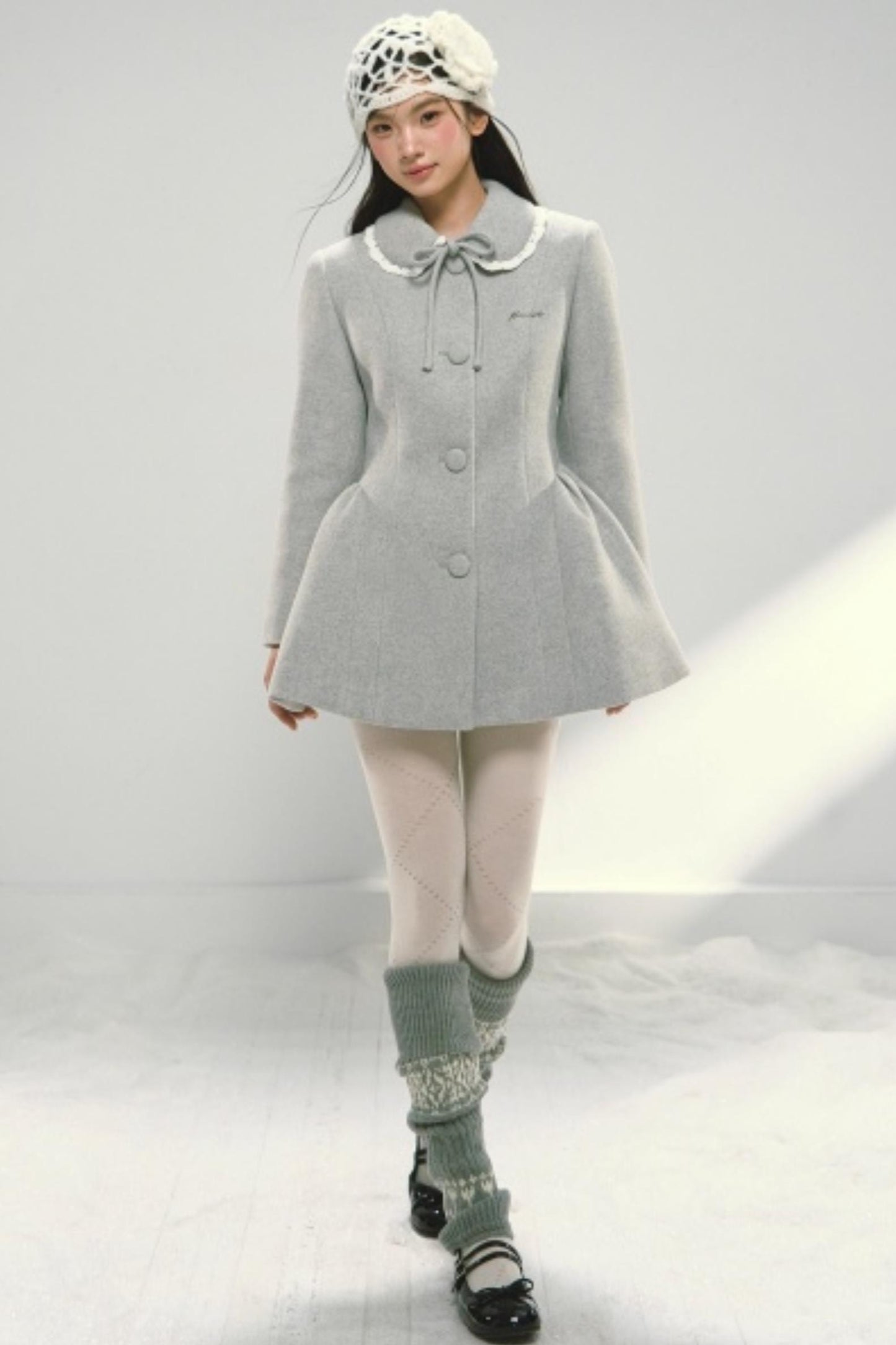 Light Gray Woolen Bow Coat
