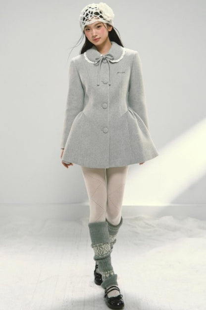 Light Gray Woolen Bow Coat