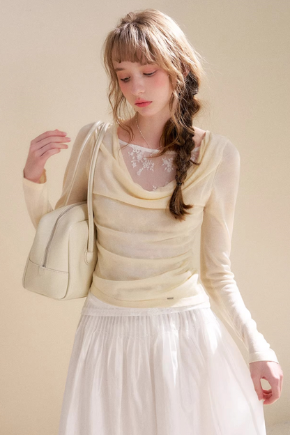 Lace Wool Cowl Neck Sweater