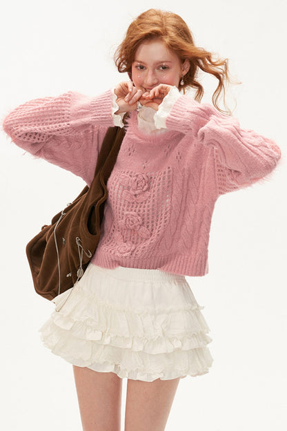 Rose Wool Knit Sweater