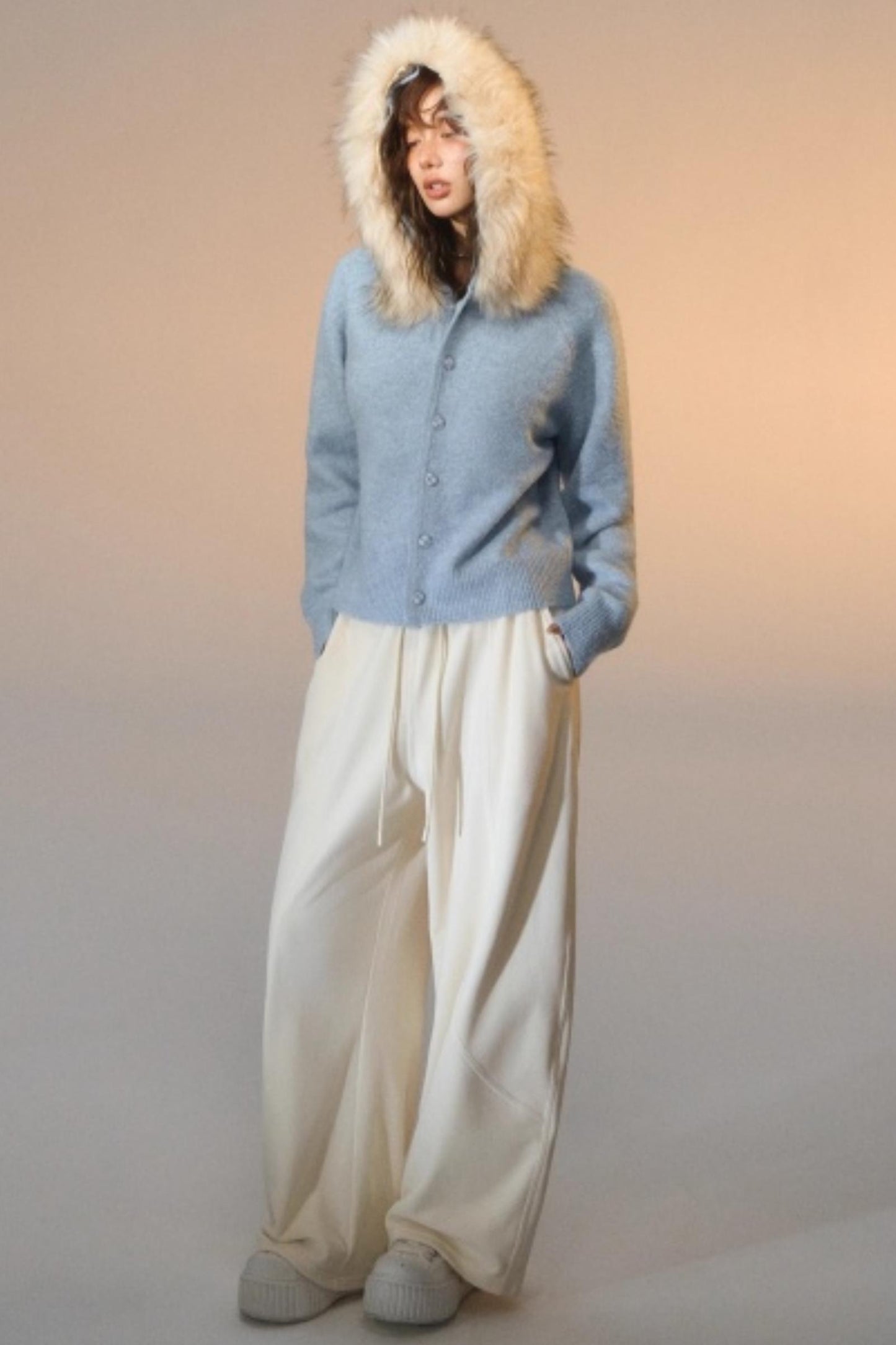 Detachable Fur Collar Cardigan