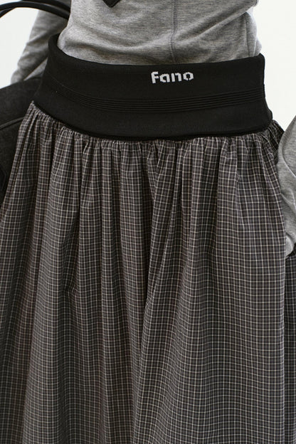 Gray Plaid Cotton A-Line Skirt