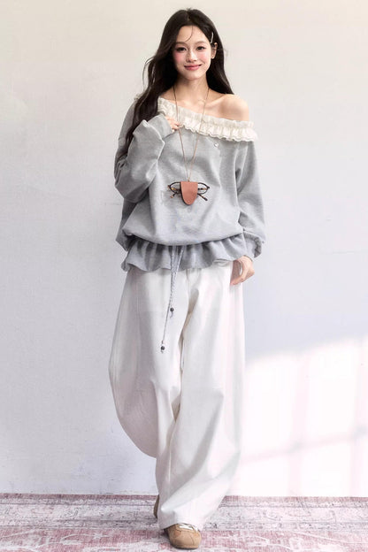 Lace-Up Drawstring Sweatshirt