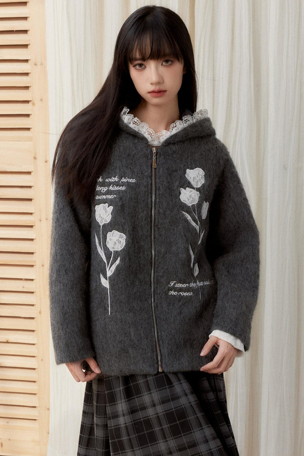 Winter Embroidered Hooded Cardigan