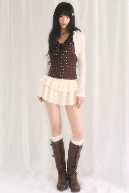 V-Neck Ruffled Polka Dot Top