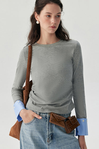 Gray Crew Neck Long Sleeve Top