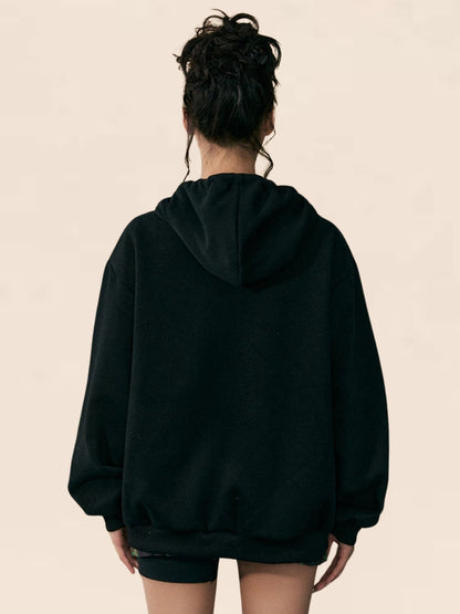 Hooded Loose Black Sweatshirt Coat