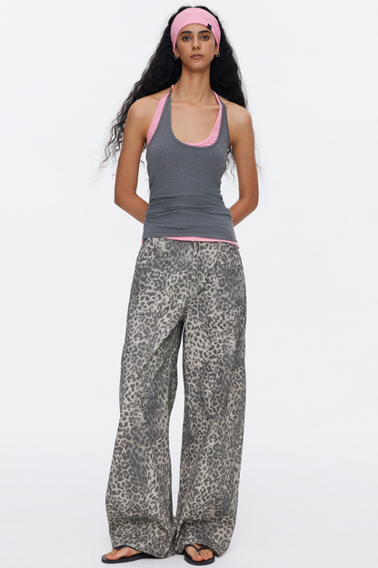 Retro Leopard Print Cotton Pants