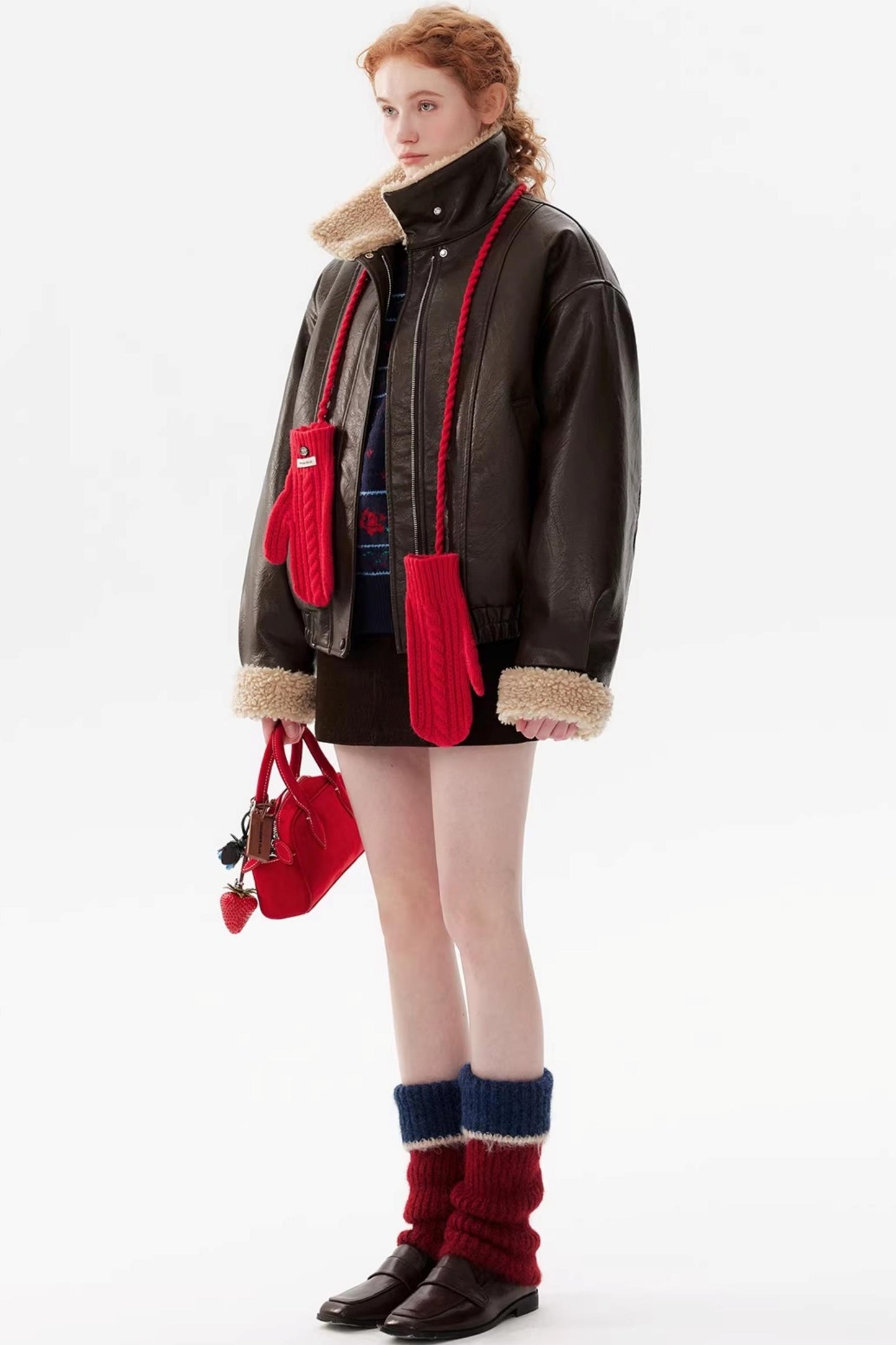 Sheepskin Collar Leather Jacket