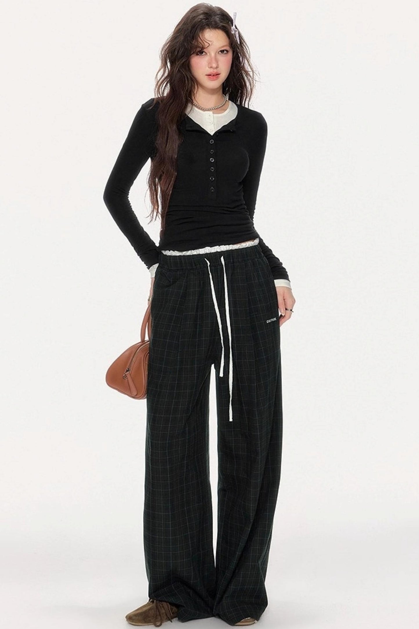 Retro Check Drawstring Pants