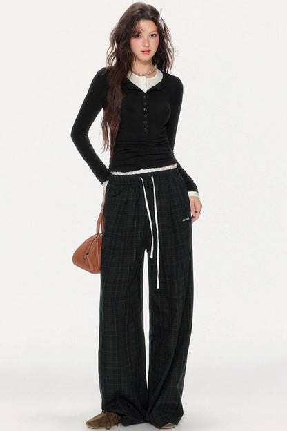 Retro Check Drawstring Pants