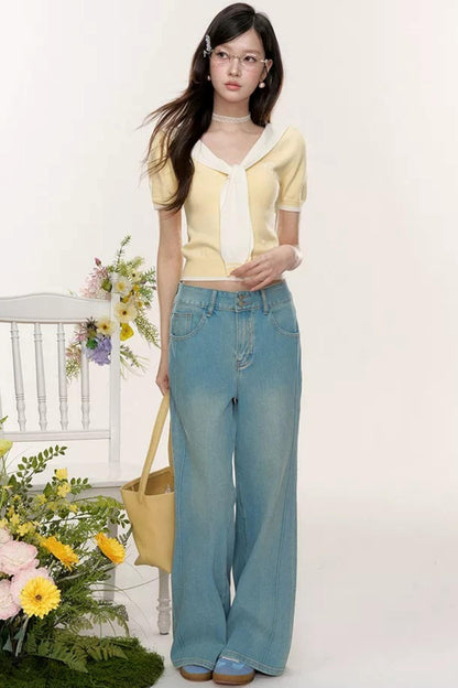 Sweet Sailor Collar Knit Top Set-Up