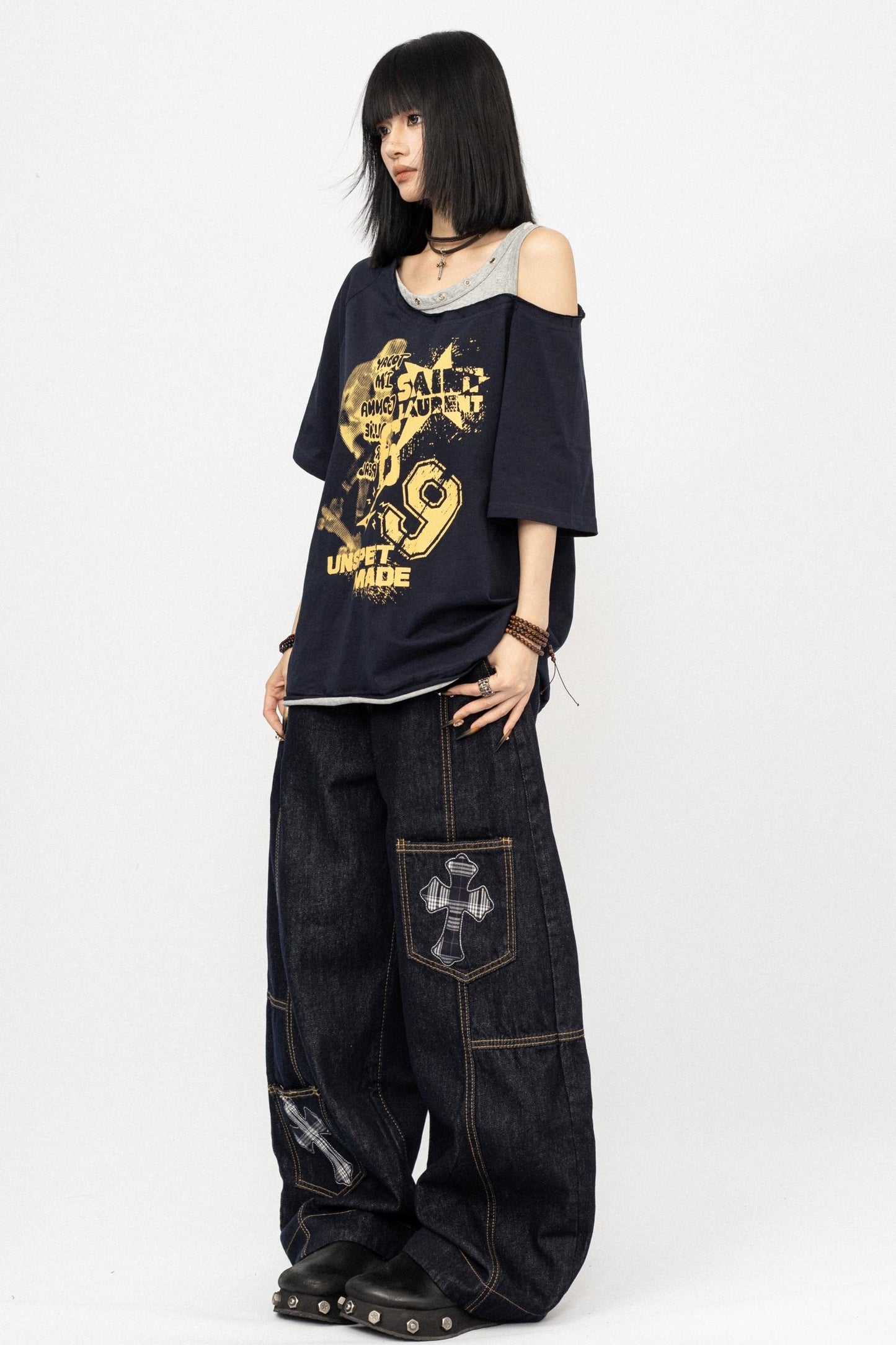 Vintage Off-Shoulder Loose T-Shirt