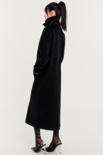 Stand-Up Collar Long Tweed Coat