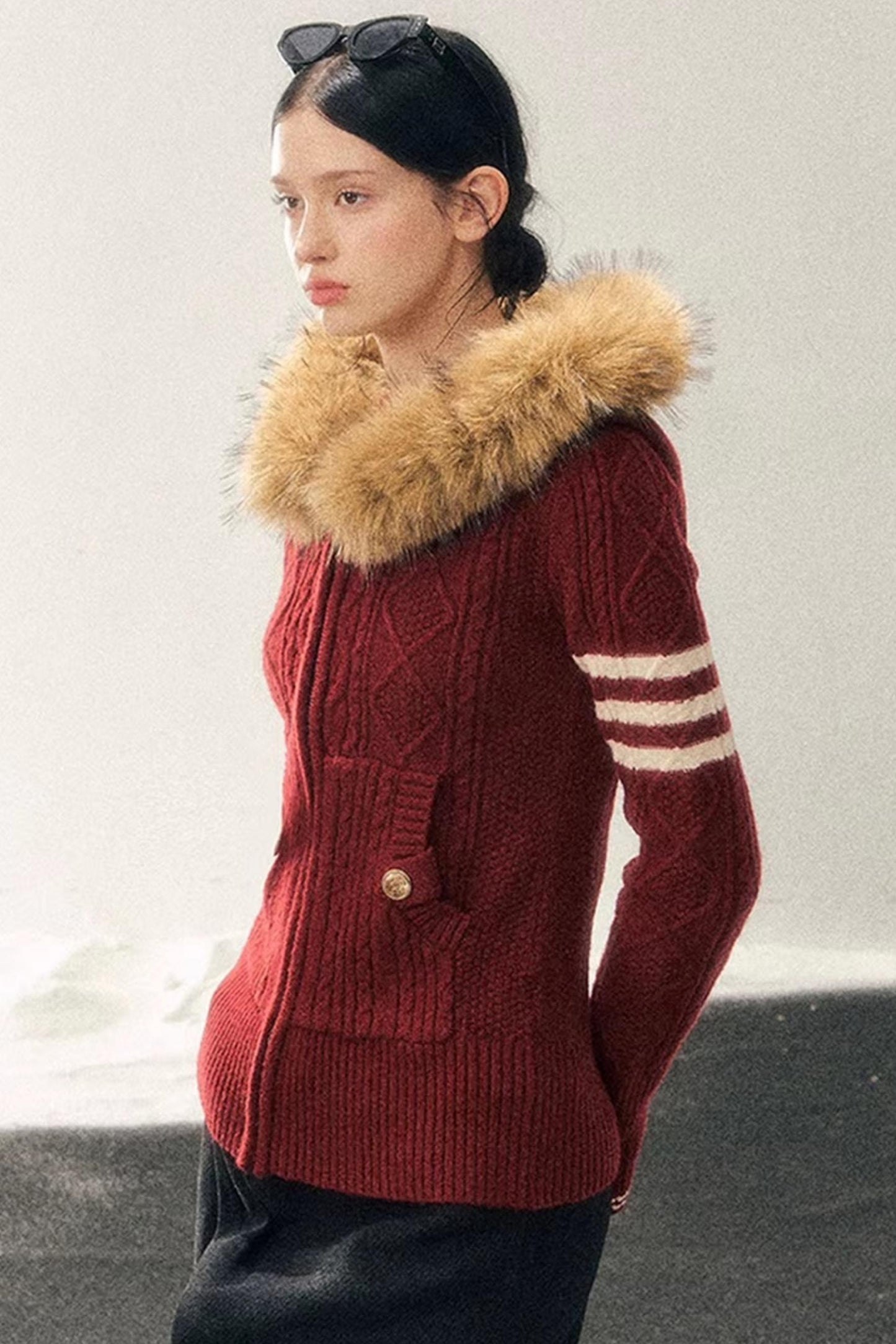 Hooded Cable Knit Sweater