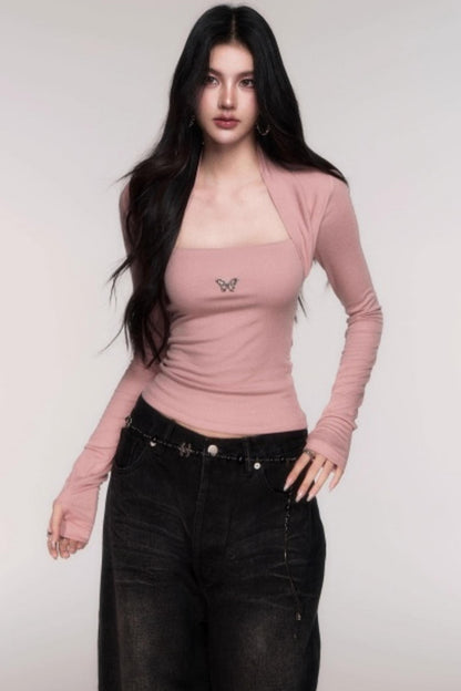 Slimming Fake Two Sleeve Knit Top