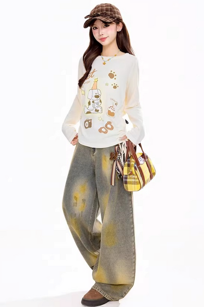 아메리칸 레트로 긴팔 탑