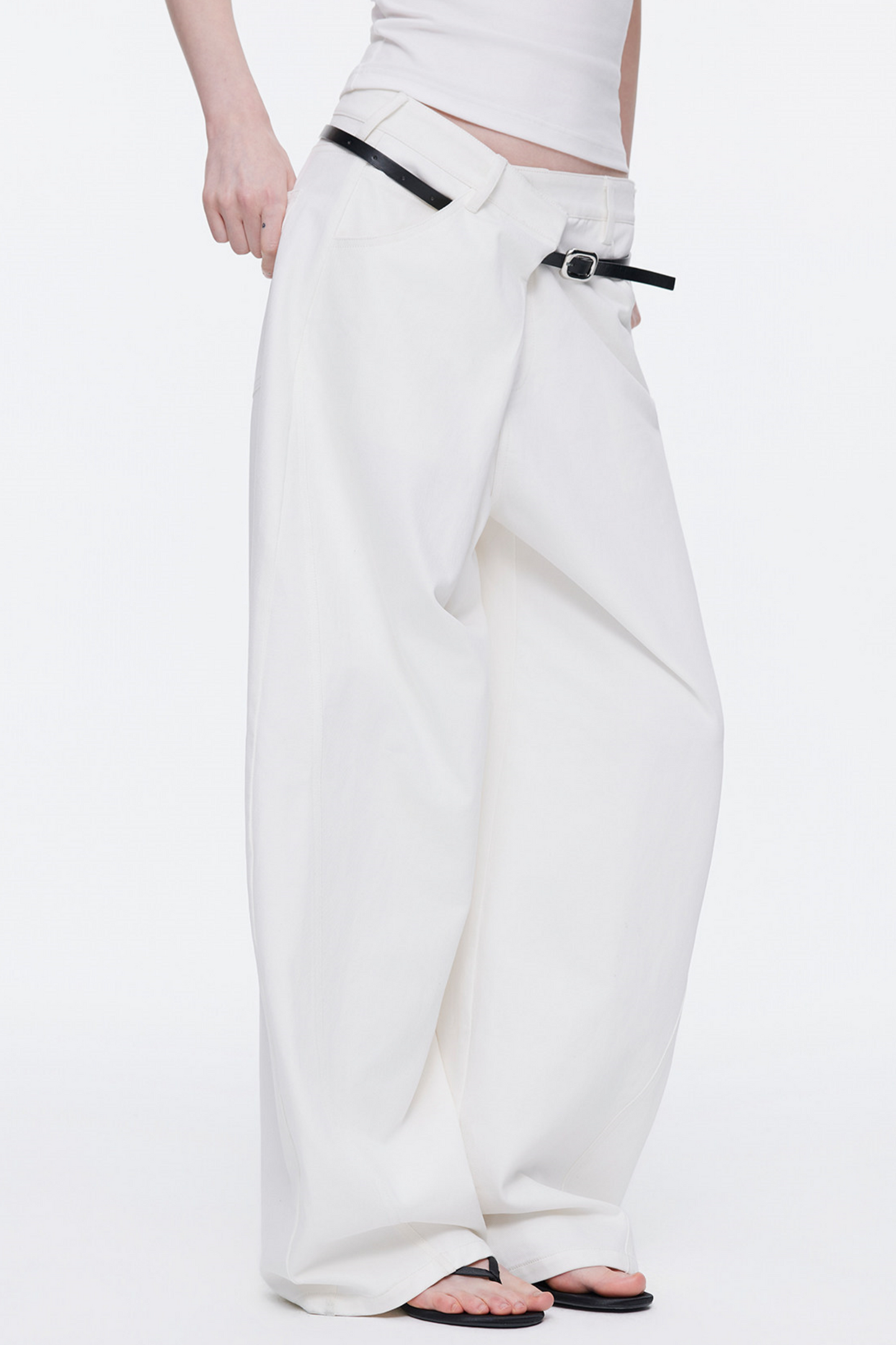 Asymmetrical Waistband Denim Pants