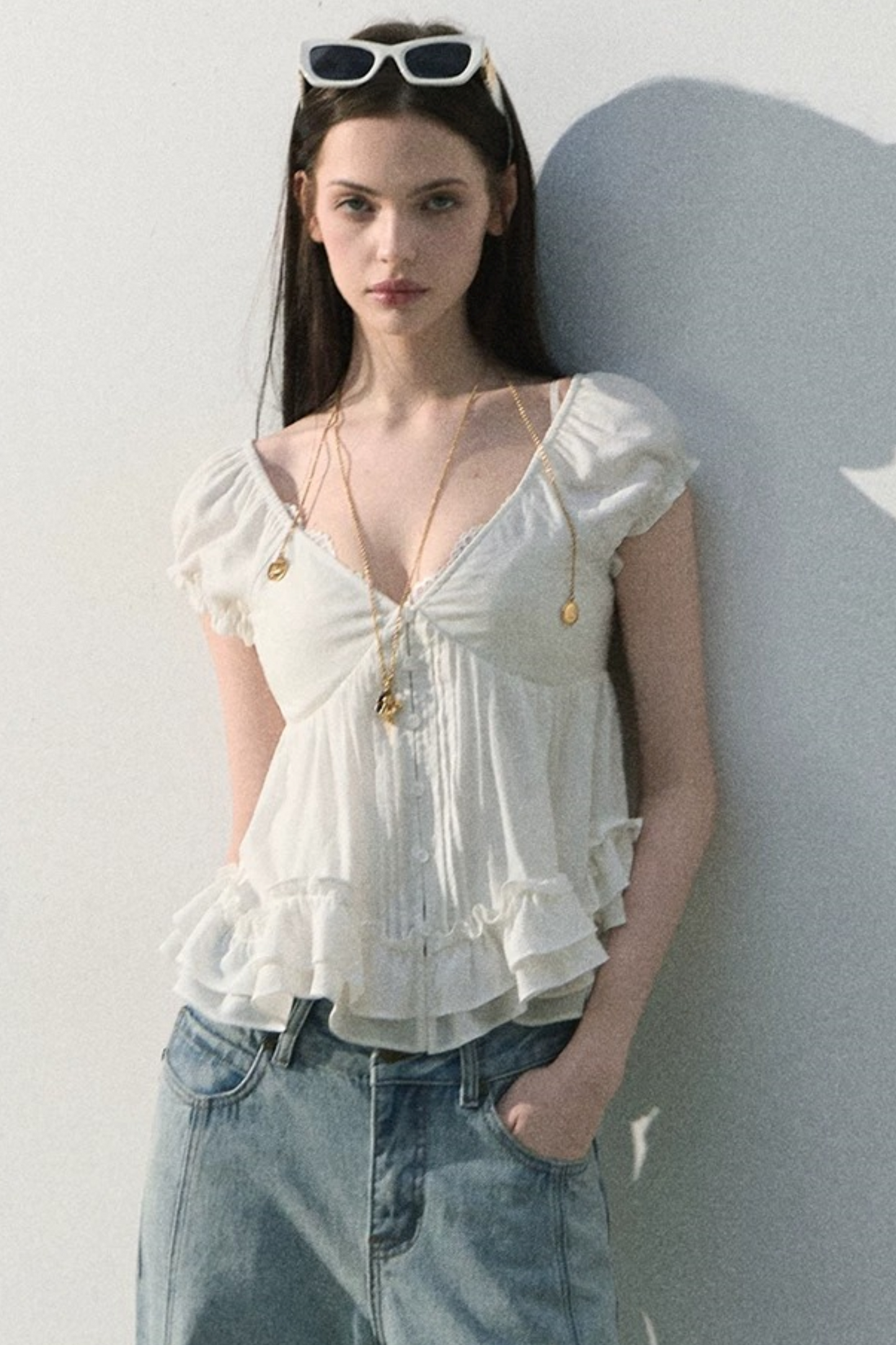 Lyocell Linen Ruffled Blouse